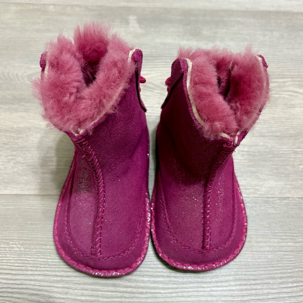 UGG Australia Baby Boo Glitter Elastic Lace Back SlipOn Fuzzy Toddler Boots Pink - Picture 4 of 10